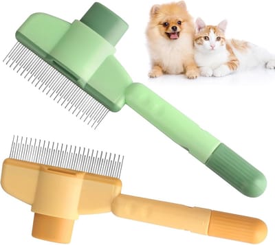 Huisdier Vachtborstel - Kattenborstel Hondenborstel - Efficiënte Ontharing - Zelfreinigend Met Knop - 2 Stuks - Groen Oranje