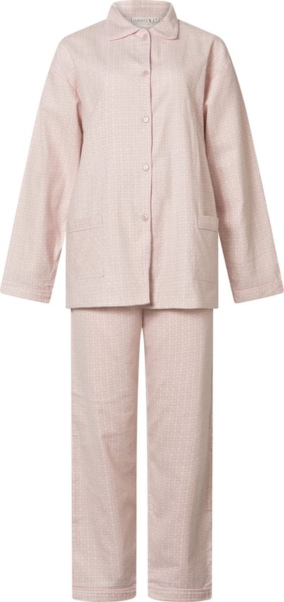 Lunatex - klassieke dames pyjama 641778 met doorknoop - flanel - roze - maat L