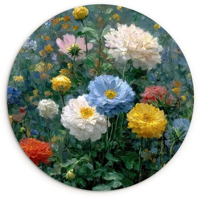 WallCircle® Wandcirkel 120x120 cm - Muurcirkel Close-up - Veld - Bloemen - Kleurrijk - Muurdecoratie woonkamer - Wanddecoratie slaapkamer - Kamer decoratie accessoires - Ronde schilderijen XXL