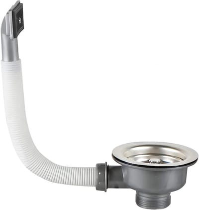 Keukenafvoer 114 mm 1½ inch met drainer en rechthoekige overloop, roestvrijstalen spoelbakfilter voor optimale waterafvoer