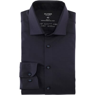 OLYMP Level 5 24/Seven body fit overhemd - mouwlengte 7 - marine blauw tricot - Strijkvriendelijk - Boordmaat: 38
