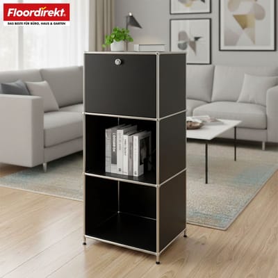 FLOORDIREKT Metalen Rek Concept Epure MK-107 - Opbergrek Met 4 Verdiepingen - Afsluitbaar Vak & Legplanken - 50 x 121 x 40 cm - Zwart -Verkrijgbaar in Verschillende Kleuren - Metalen Rek in Modern Design - Rek Voor Woonkamer, Kantoor & Hal
