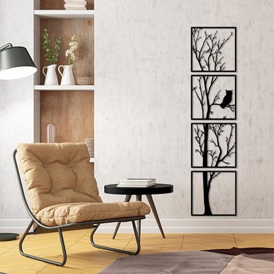 La'Moussawi ® Metalen Wanddecoratie Set van 4 Boompanelen voor Moderne Muurkunst