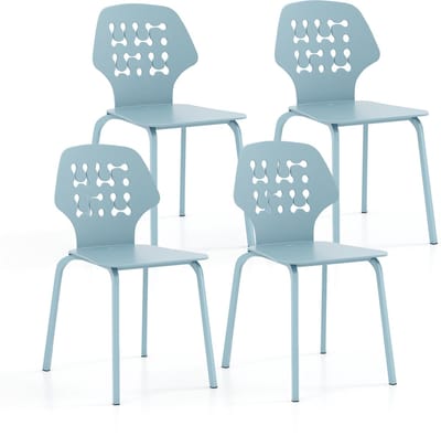 COSTWAY Set van 4 Metalen Eetkamerstoelen Moderne Keukenstoel met Metalen Poten Gastenstoel Zonder Armleuningen voor Eetkamer Woonkamer Blauw