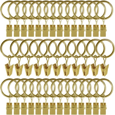 44 stuks kleine gordijnringen met clips, metalen gordijnhangers clips, gordijnringen met clips, decoratief gordijnstaafraam, 1 inch binnendiameter, roestvrij goud。