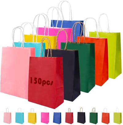 Dailygoods- Cadeauzakjes 150 Stuks - Papieren Zakjes - Inpakzakjes - Uitdeelzakjes - Cadeautasjes - 10 Kleuren - Gift Bags