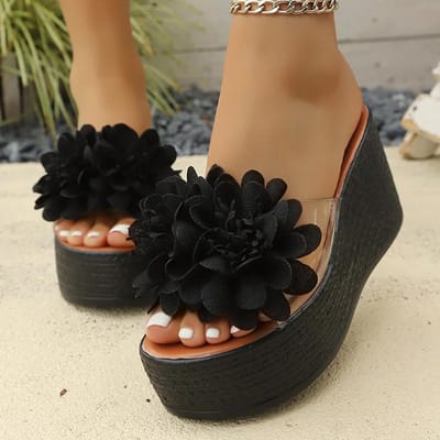Zwarte Grote Bloem Chunky Plateau Sandalen Dames Zomer Transparante PVC Sleehak Sandalen Vrouw Antislip Dikke Zool Strandschoenen 41 brown