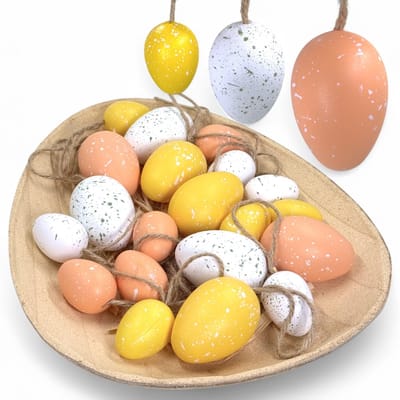 Dailygoods- Paaseierenset 20-delig - Kunststof Eieren - Juteband - Decoratie Paas - Eierschaal 29 cm x 23 cm - Realistisch Uiterlijk - Paaseieren