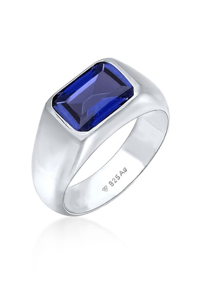 Elli PREMIUM - Ring - Zegelring Dames Grof Saffierblauw 925 Sterling Zilver Avondkleding - Dames