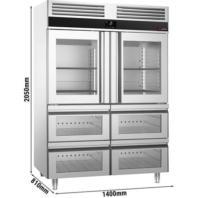 GGM Gastro Kühlschrank Edelstahl PREMIUM - GN 2/1 - 1400 Liter - mit 2 Glashalbtüren & 4 Glasschubladen