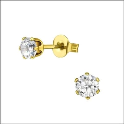 Aramat Jewels | Oorbellen | RVS Zirkonia Oorbellen Rond 3-8mm - Diverse Kleuren Oorstekers | Goudkleur / 4mm / Transparant | | | Staal | Kinderen, Volwassenen | Verkleurd niet
