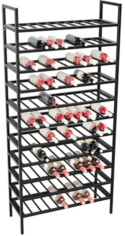 Robuust Wijnrek voor 110 Flessen - Zwart Metaal, Perfect voor Keuken, Kelder of Bar, 170 x 30 x 80 cm