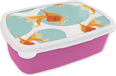 Broodtrommel Roze - Lunchbox - Brooddoos - Goudvis - Dieren - Bubbel - Patronen - 18x12x6 cm - Kinderen - Meisje