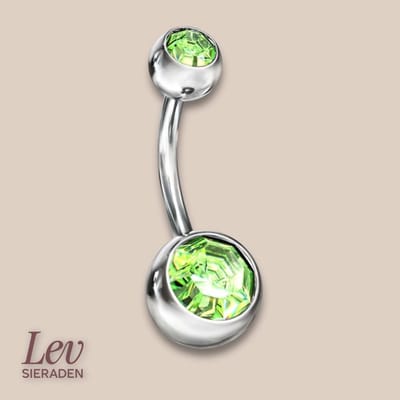 Lev Sieraden - Navel piercing met 4 en 6 mm bal met steen - 1.6 x 10 mm - chirurgisch staal - Navel Piercing - Toermalijn steen kleur