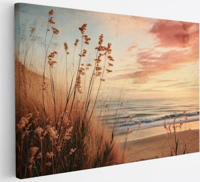 Saammp Canvas Schilderij - Vintage - strand - Zee - 30x20 - Foto op canvas - Wanddecoratie - muurdecoratie Woonkamer - Slaapkamer decoratie - Canvas Print