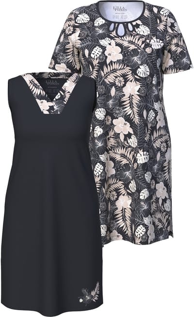 Ulla Popken - Dames - Bigshirts set van 2 bladeren ronde hals/V-hals - Zwart - Maat 46+
