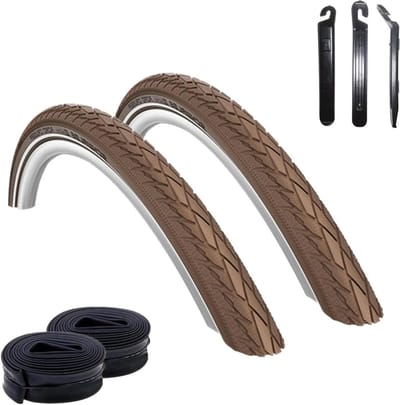 Fietsbanden Set - Banden & Slangen - Comfortabel Fietsen - Reflecterende Streep - 47-622 28 Inch - Koffie