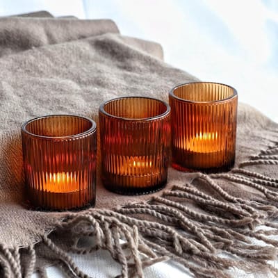 Set van 12 Bruine Geribbelde Tealight Kaarsenhouders voor Bruiloft Tafeldecoratie en Feestjes