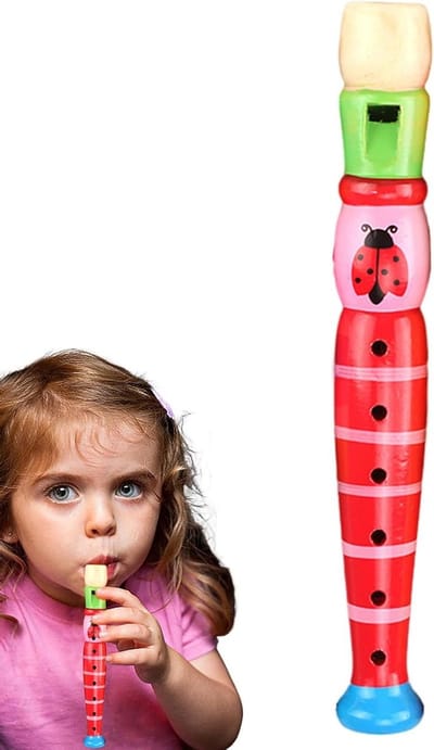 Houten Muziekfluit - Kinderfluit Educatief - Muziek Leren Spelen - Duurzaam Cartoon Instrument - 19.7 cm - Meerkleurig