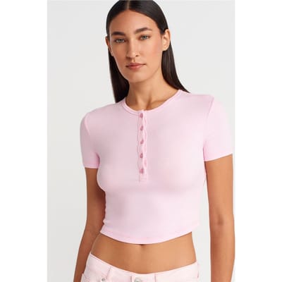 Slim Fit Cropped Blouse Met Knopen