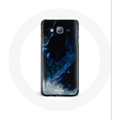 Hoesje voor Samsung Galaxy J3 Veelkleurige rookwolken van blauw, grijs en zwart op een zwarte achtergrond