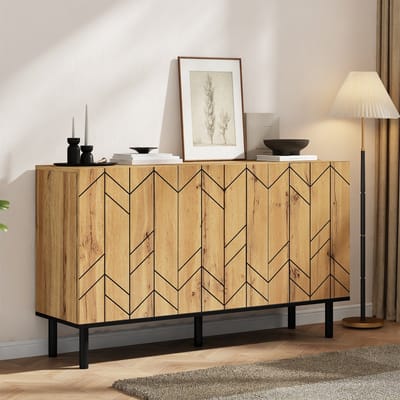 Clruro Dressoir - 120 x 35 x 70 cm - met deuren en reliëffront - Spaanplaat - Zwart
