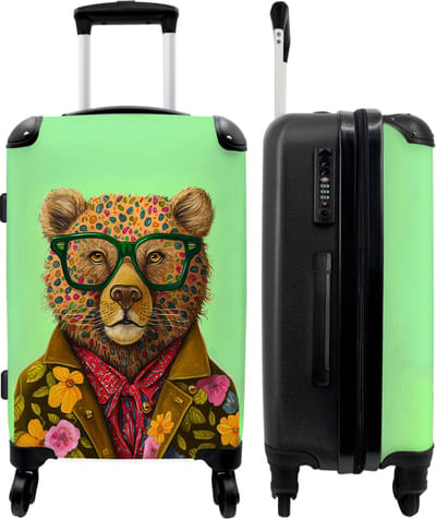 NoBoringSuitcases.com® - Koffer groot - Rolkoffer lichtgewicht - Beer - Kleuren - Bril - Dier - Bloemen - Reiskoffer met 4 wielen - Grote reis trolley XL - Luggage suitcase - Hardcase reistrolley medium - 20 kg bagage