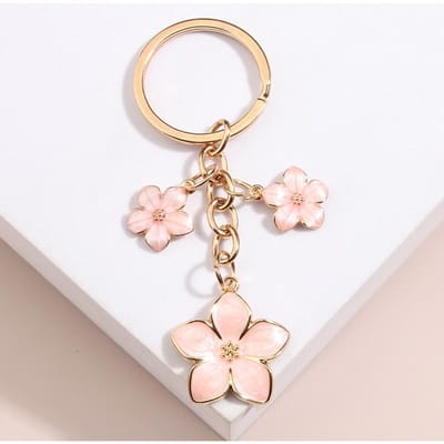 Schattige Plant Sleutelhanger Sakura Bloem Sleutelhanger Emaille Sleutelhangers Voor Vrouwen Meisjes Handtas Accessoire Autosleutels DIY Zoete Sieraden Cadeaus white