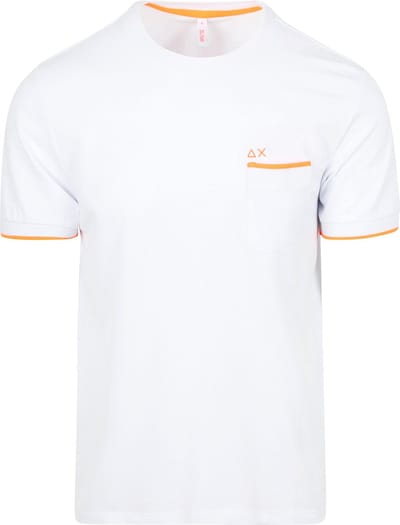 Sun68 Piqué T-Shirt Fluo Stripe Wit - Maat L - Heren