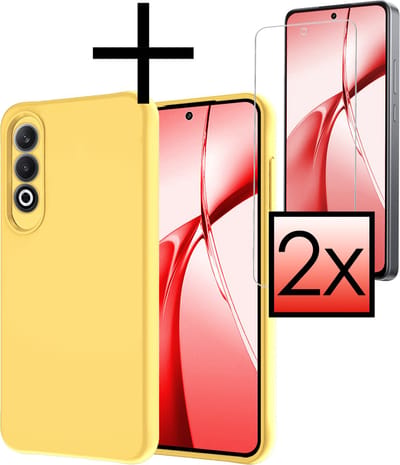 Hoesje - Met 2x Screenprotector - Geschikt voor OnePlus Nord CE4 - Sterk & Shockproof - Back Cover - Siliconen Case - Telefoon Hoes - Geel