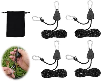 Set van 4 Verstelbare Tentlijnen met Spanningstrekker, 4m Kabelratel met Haken, Reflecterende Koorden en Opbergtas voor Tent en Zonnescherm