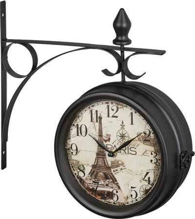 Dubbelzijdige Stationsklok Eiffeltoren - Analoge Wandklok - 1 stuk - Zwart - H34 x B35 x D10 cm