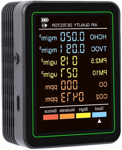 Luchtkwaliteitsmeter - Luchtmonitor - Binnenlucht Meten - Realtime Kleurindicatie - 90x70x35mm - Zwart