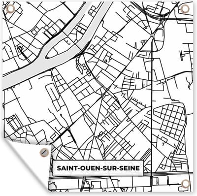 Tuin poster Kaart - Stadskaart - Saint-Ouen-sur-Seine - Frankrijk - Plattegrond - Zwart wit - 200x200 cm - Tuindoek