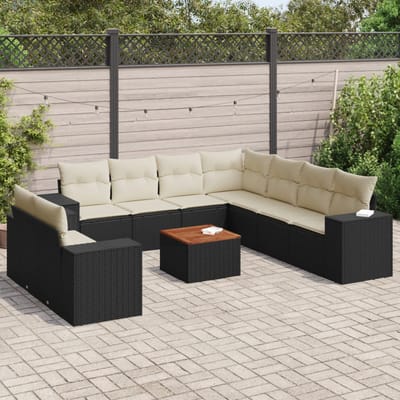 vidaXL - 10-delige - Loungeset - met - kussens - poly - rattan - zwart