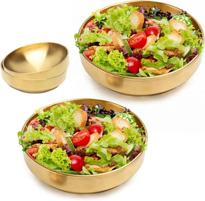 Gouden RVS dubbele kom set van 2, grote saladekom en hitte-isolerende soepkom voor Bibimbap en noedelsoep