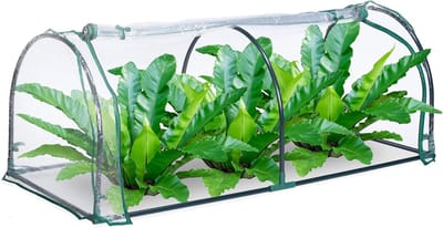 Famanu - Kweekkas tunnel, steeksysteem, oprolbare deur, raam, HxBxD: 50 x 130 x 60 cm, staal & PVC, transparant, groen