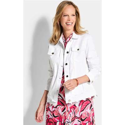 Jeansjasje met bloemenrand - wit - Gr. 19 van Goldner Fashion