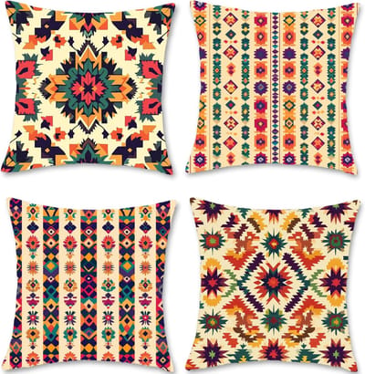 Kussensloop, 50 x 50 cm, kleurrijk, bankkussen, buiten, waterdicht, linnen, bohemien, decoratieve kussens met verborgen ritssluiting, voor bank, bed, thuis, decoratie, S1-282