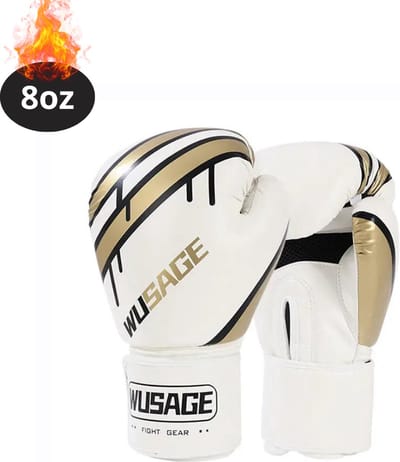 Nivard Bokshandschoenen - Kickboks Handschoenen - Boxing Gloves Set - Vecht Handschoenen - Heren - Dames - Wit-Goud - 8 oz
