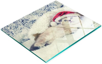 Glazen serveerplank voor in de keuken met afbeelding van een kerstmannetje, 60x52 cm