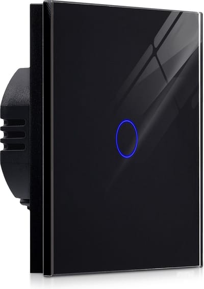 Navaris touch lichtschakelaar voor wand - Lichtknop met haptic touch - Inbouwschakelaar met glazen frame - Wandschakelaar - Zwart