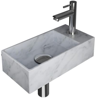 INK - Fonteinpack Marmer Links incl. Fonteinkraan - Design Sifon - Design Plug en Montageset - 360x180x90 Mm - Mat Wit Marmer/chroom