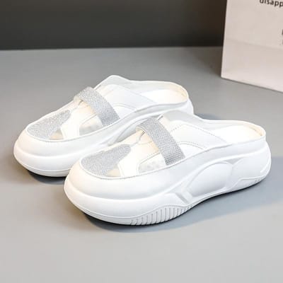 K8629 Pantoufles d'été à la mode pour femmes, demi-pantoufles ajourées, plateforme respirante, sandales sauvages, sandales simples, blanches 40