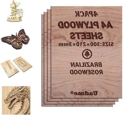 A4 Plywood Platen 3mm - 4 Stuks Onbewerkt Hout voor Houtbewerking, Modelleren, Schilderen en Graveren