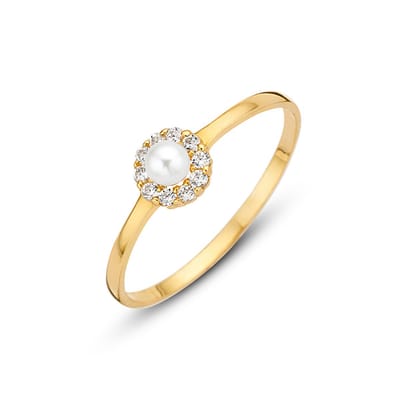 New Bling Goud 9NBG-0020-54 Dames Parel Zirkonia Entourage Ring - 3mm - Maat 54 - Goud
