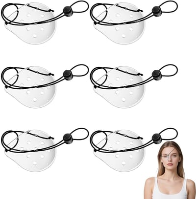 Dailygoods- Oogmasker Transparant - 6 Stuks - Ademend - Medische Oogbedekking - Verstelbaar Touw - Comfortabel PC-Materiaal - 7,5 x 6,2 cm