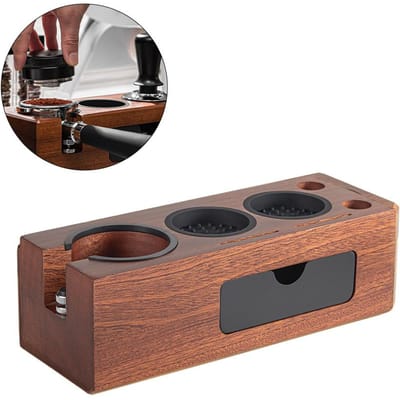 Espresso Tampstation Houten Espresso Tamperhouder 3 Gaten voor 51 mm tot 58 mm Universeel F7-Sapele Solid Wood Powder Seat