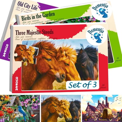 Dementie Puzzel Set 3x35 Stukjes - Grote Puzzels voor Senioren met Alzheimer en Geheugenproblemen