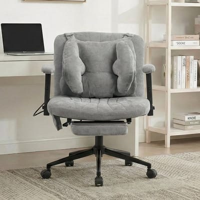 Ergonomische Bureaustoel - Met Lendesteun, Voetensteun en In Hoogte Verstelbaar - Zachte ademende stof - Opvouwbaar en draaibaar -Voor Thuiskantoor en Make-uptafel - grijs